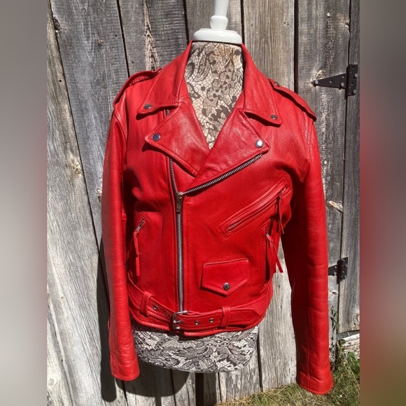 Black Hills Leather Company Jackets & Blazers - Women’s Red leather motorcycle jacket
